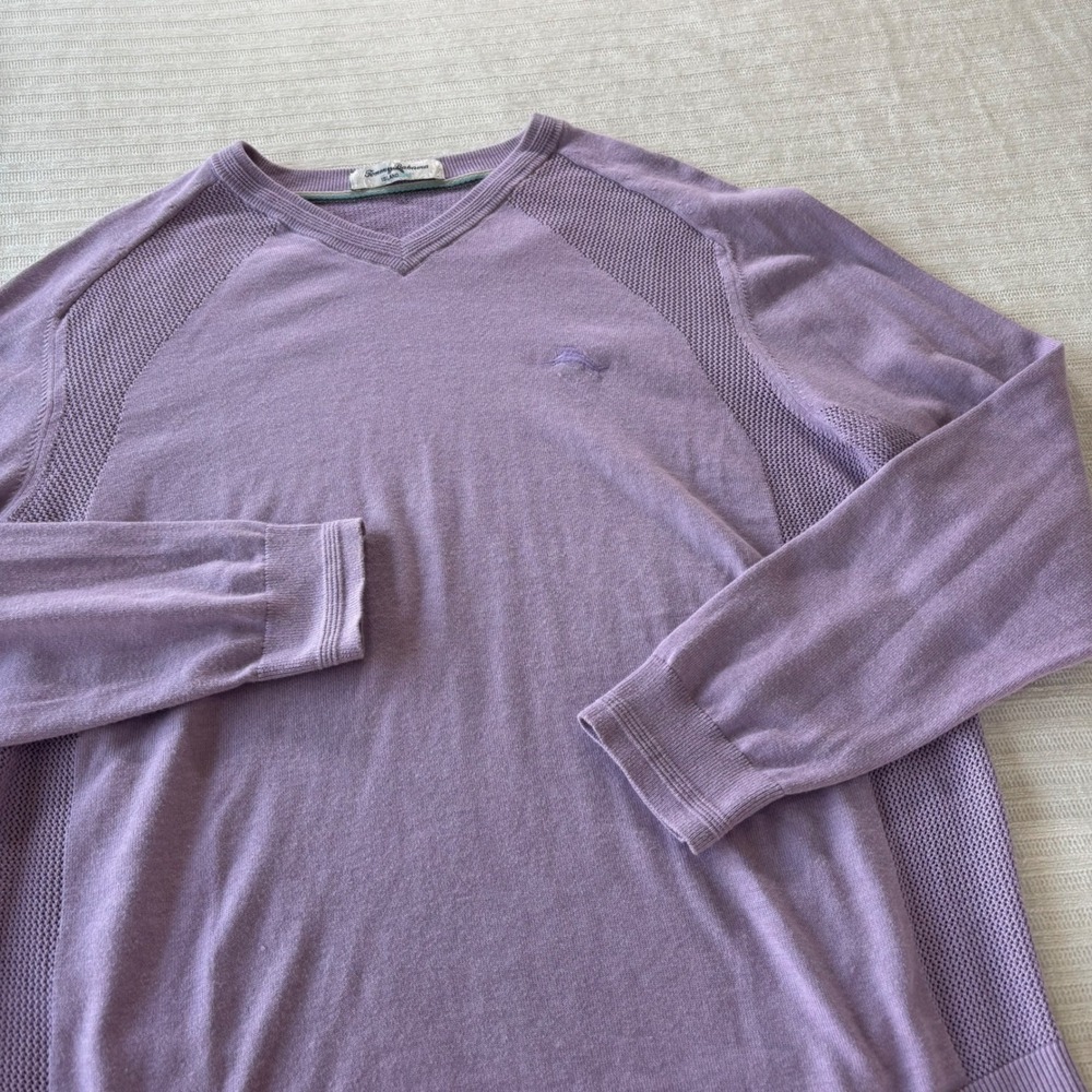 Tommy Bahama IslandZone Mens Large Purple V-Neck Coolmax Mesh Sweater T424092